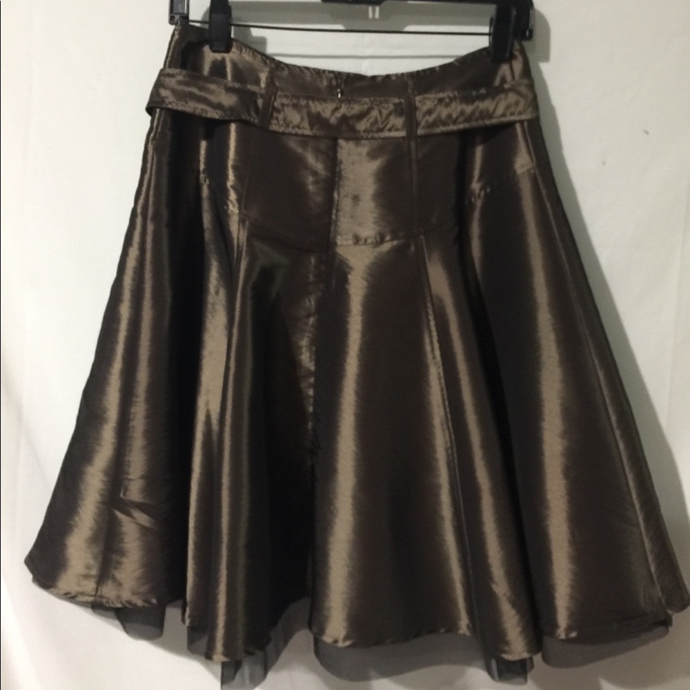 Bisou Bisou 🌷Olive green satin flare skirt Sz 4 - Picture 6 of 8